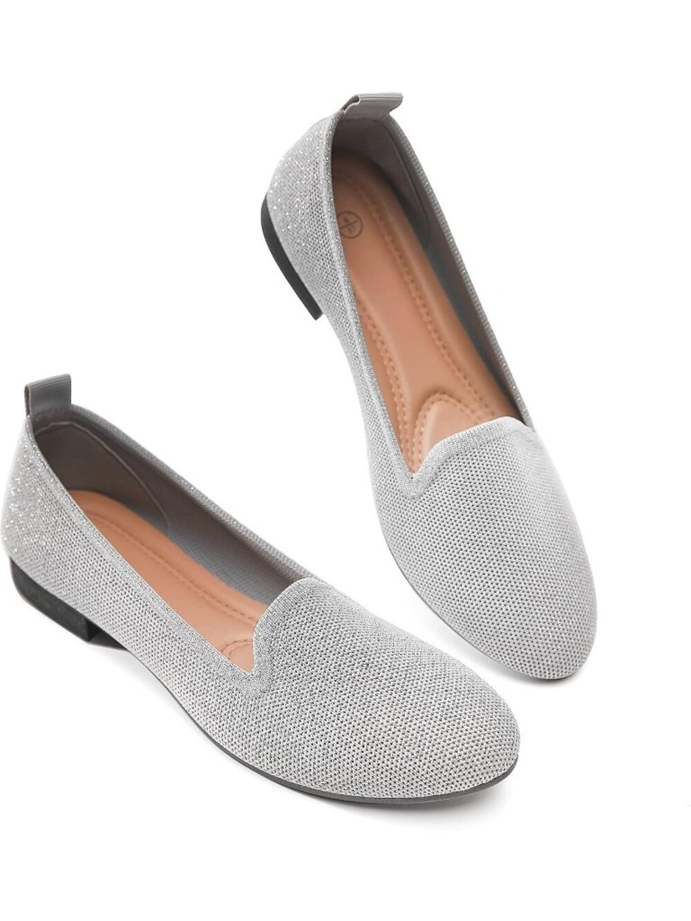 Women's Sparkly Light Grey Mesh Slip on Loafers Soft Memory Foam Flats Shoes